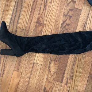 Over the knee black velvet boots